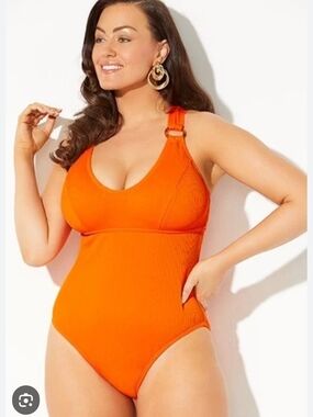 Swimsuits For All Orange One-Piece Swimsuit with Ring Strap - Size 16E/F